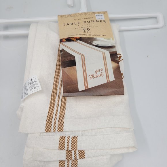 harvest give thanks border 14in x 90in table runner/ off white - Picture 4 of 6